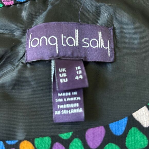 Long Tall Sally LTS Polka dot maxi dress ruffle front Sz 12 mosaic confetti - Picture 7 of 10